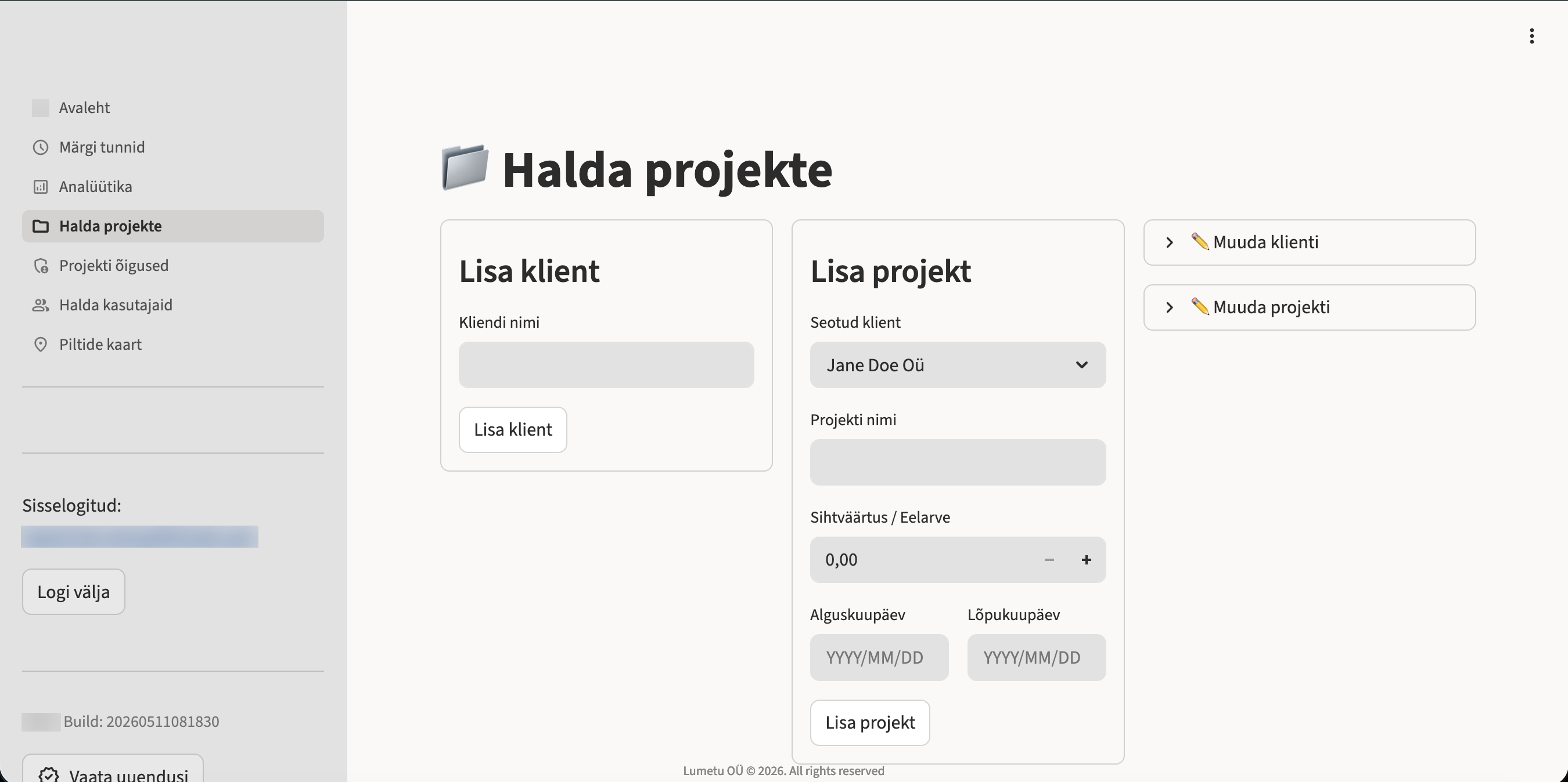 Projektide loomine